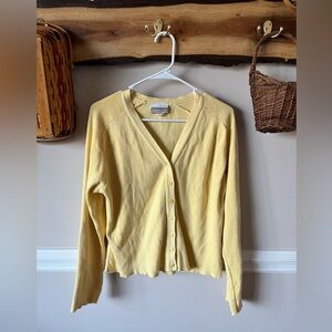 Vintage 90s Y2K Butter Yellow Ribbed Coldwater Creek Cardigan Sweater M